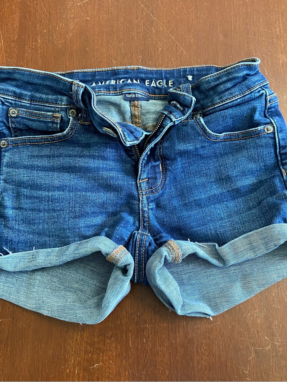 American Eagle Outfitters Blue Cuffed Denim Ankle Shorts